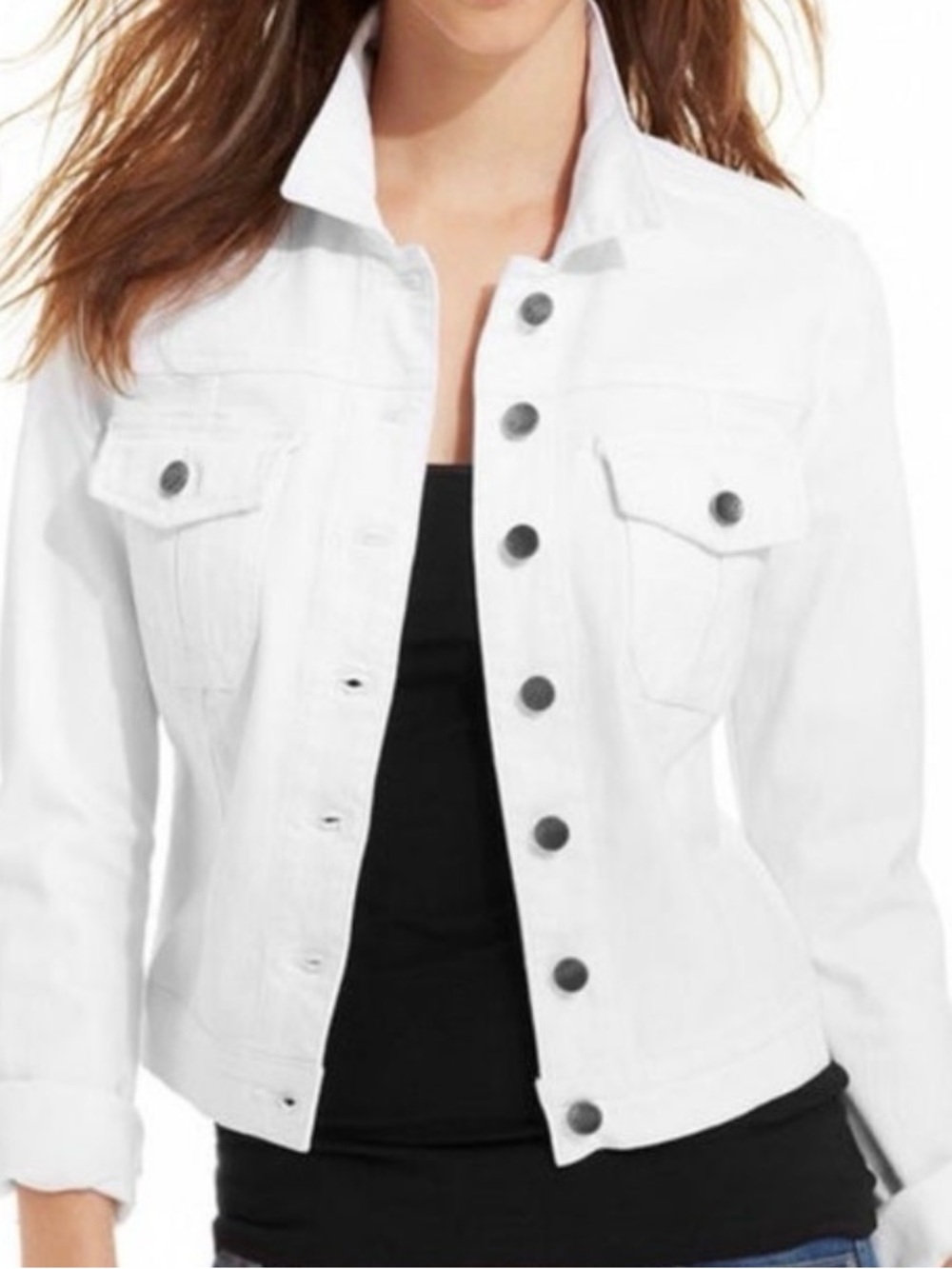 KUT from the Kloth White Stretch Denim Jean Jacket Fitted Size L